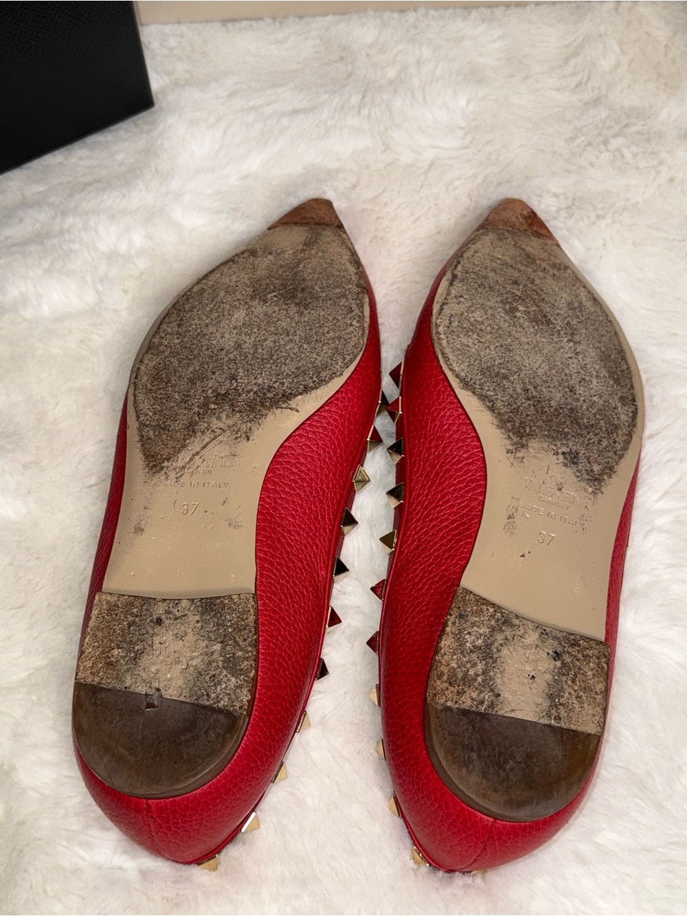 Authentic Valentino Garavani Rockstud Red Leather Point Flats Shoes GUC SmCut 37 - Picture 13 of 16